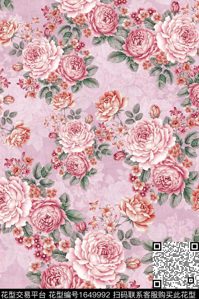 年轻女装满版散花花卉数码印花花型下载（图片编号: 1649992） - 瓦栏（Walan）