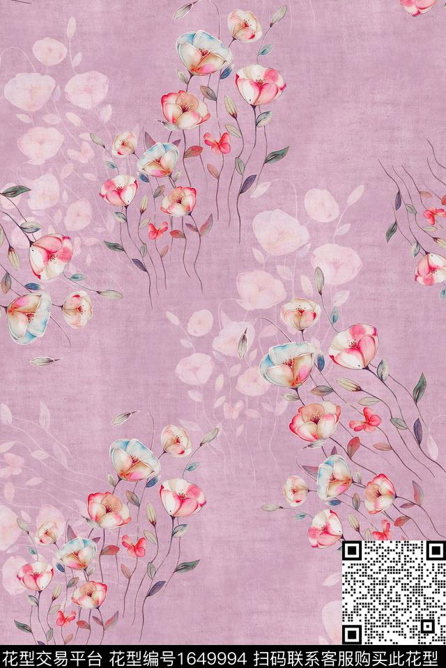 年轻女装满版散花花卉数码印花花型下载（图片编号: 1649994） - 瓦栏（Walan）