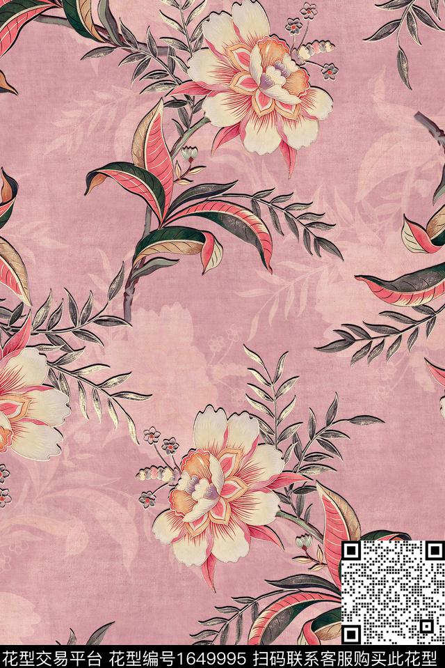 年轻女装满版散花花卉数码印花花型下载（图片编号: 1649995） - 瓦栏（Walan）