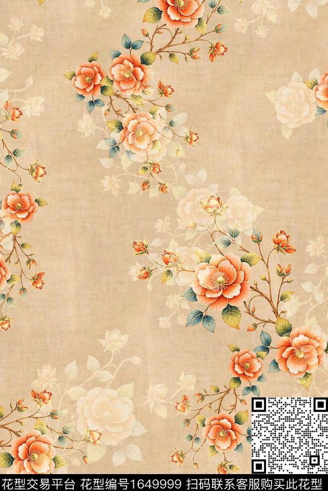 年轻女装满版散花花卉数码印花花型下载（图片编号: 1649999） - 瓦栏（Walan）