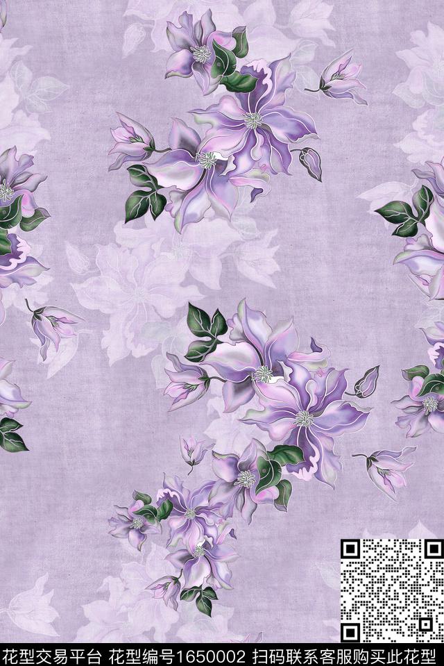 年轻女装满版散花花卉数码印花花型下载（图片编号: 1650002） - 瓦栏（Walan）