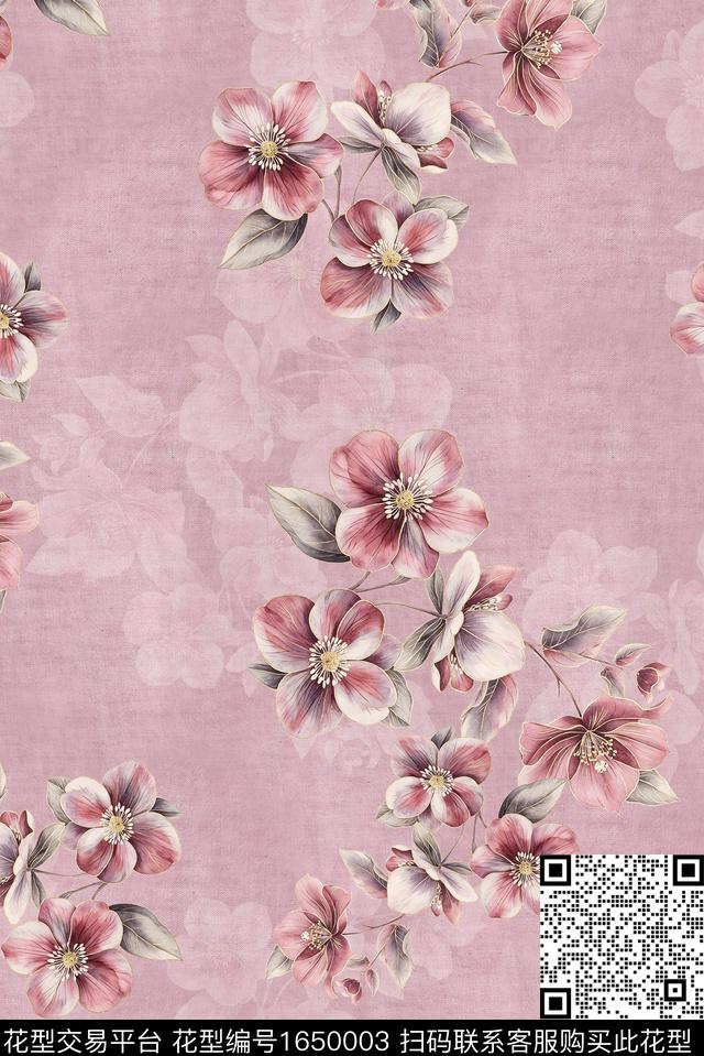 年轻女装满版散花花卉数码印花花型下载（图片编号: 1650003） - 瓦栏（Walan）
