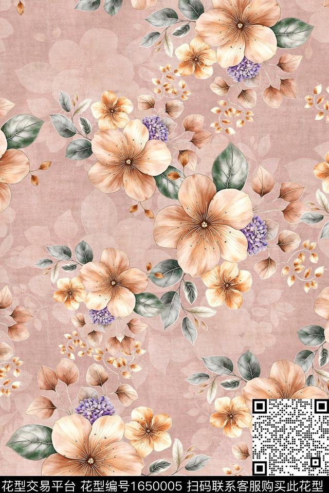 年轻女装满版散花花卉数码印花花型下载（图片编号: 1650005） - 瓦栏（Walan）