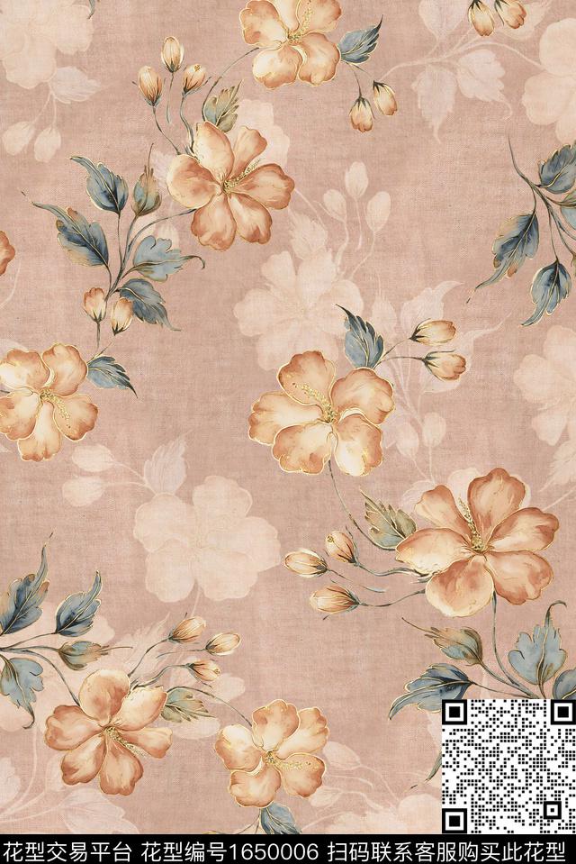 年轻女装满版散花花卉数码印花花型下载（图片编号: 1650006） - 瓦栏（Walan）