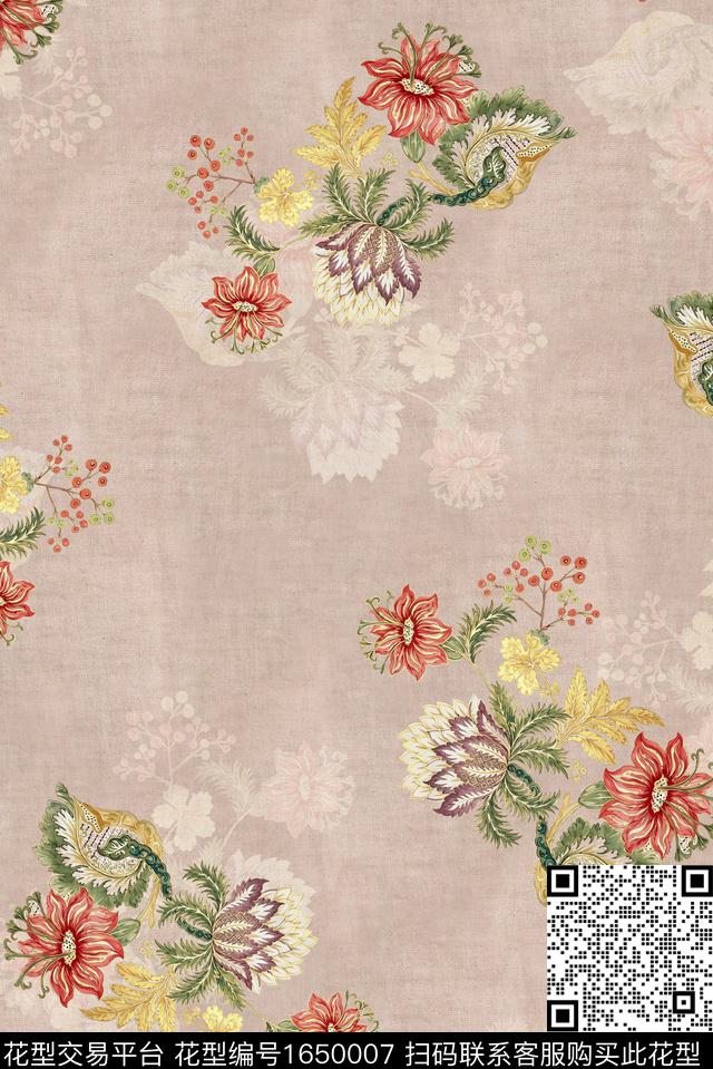 年轻女装满版散花花卉数码印花花型下载（图片编号: 1650007） - 瓦栏（Walan）