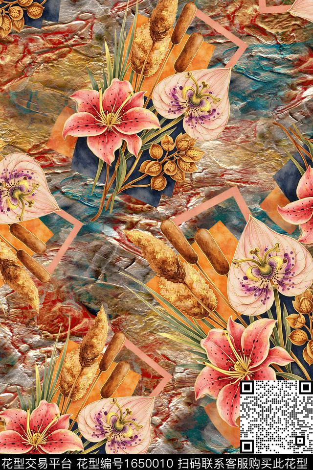 年轻女装满版散花中老年数码印花花型下载（图片编号: 1650010） - 瓦栏（Walan）