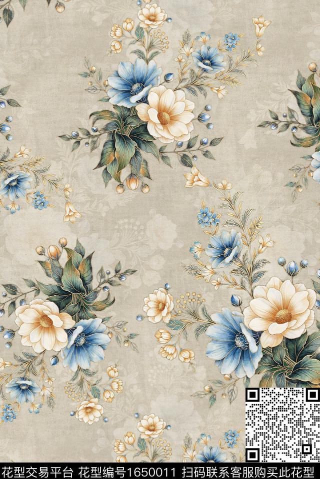 年轻女装满版散花花卉数码印花花型下载（图片编号: 1650011） - 瓦栏（Walan）