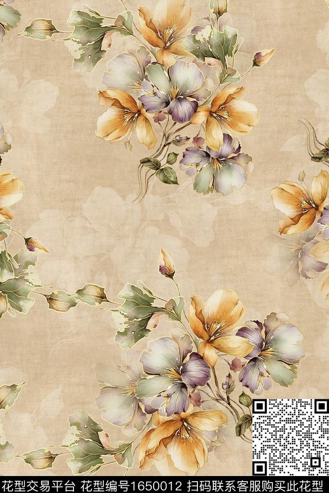 年轻女装满版散花花卉数码印花花型下载（图片编号: 1650012） - 瓦栏（Walan）