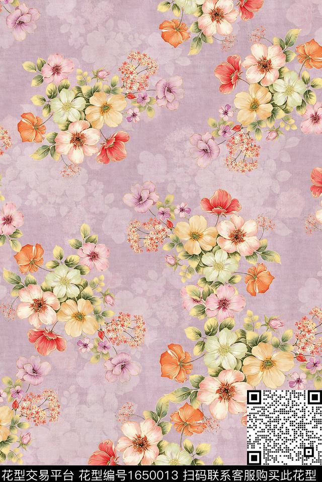 年轻女装满版散花花卉数码印花花型下载（图片编号: 1650013） - 瓦栏（Walan）