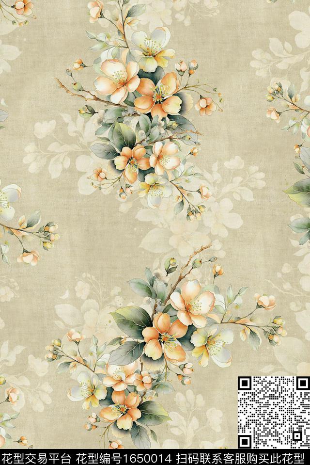 年轻女装满版散花花卉数码印花花型下载（图片编号: 1650014） - 瓦栏（Walan）