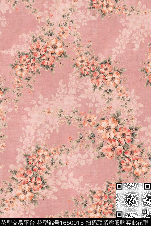 年轻女装满版散花花卉数码印花花型下载（图片编号: 1650015） - 瓦栏（Walan）