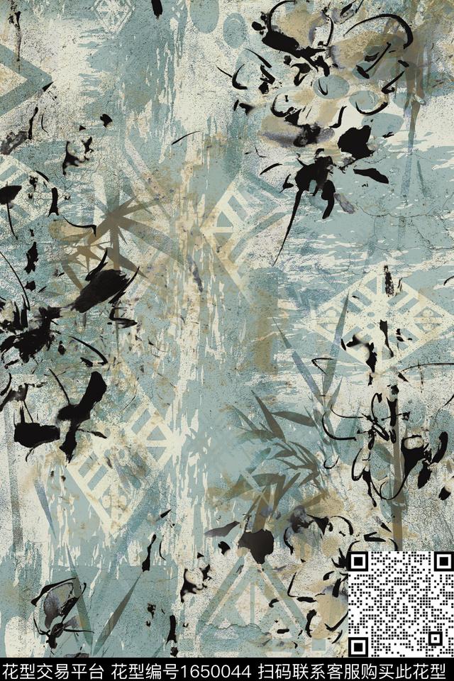 抽象花卉几何棉麻数码印花花型下载（图片编号: 1650044） - 瓦栏（Walan）
