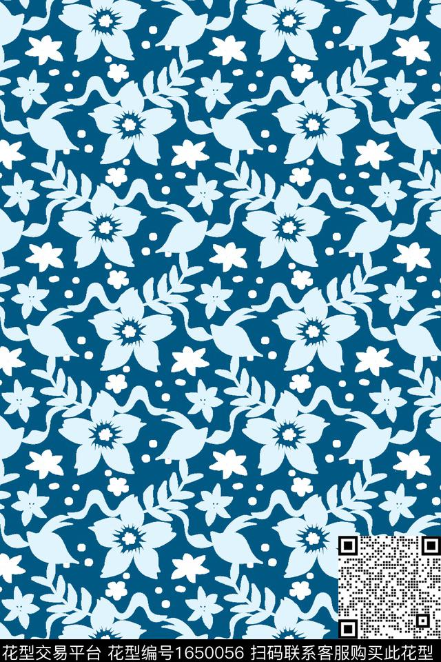 花卉波点剪影数码印花花型下载（图片编号: 1650056） - 瓦栏（Walan）