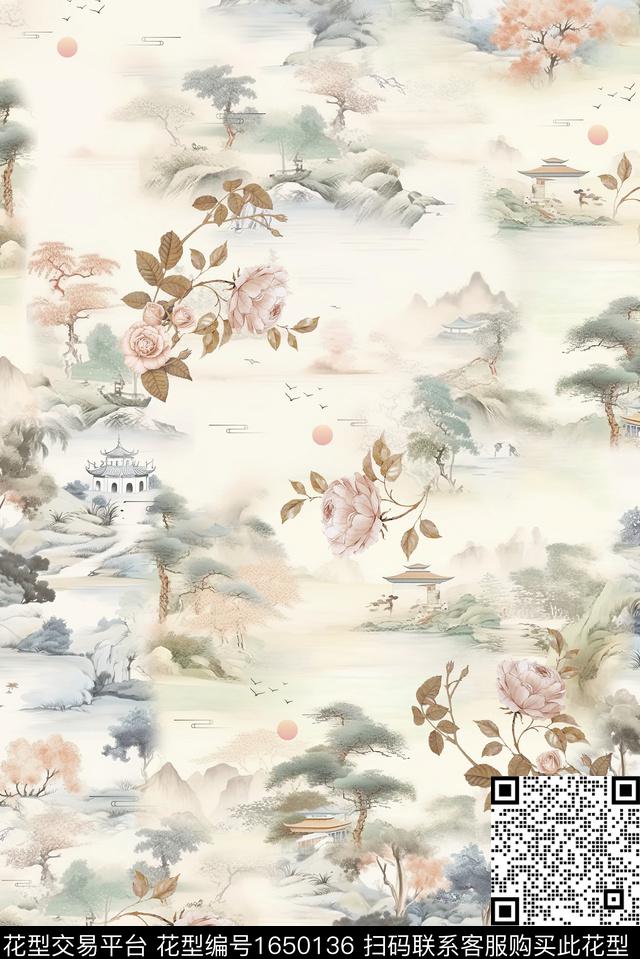 中国风国画手绘花卉数码印花花型下载（图片编号: 1650136） - 瓦栏（Walan）
