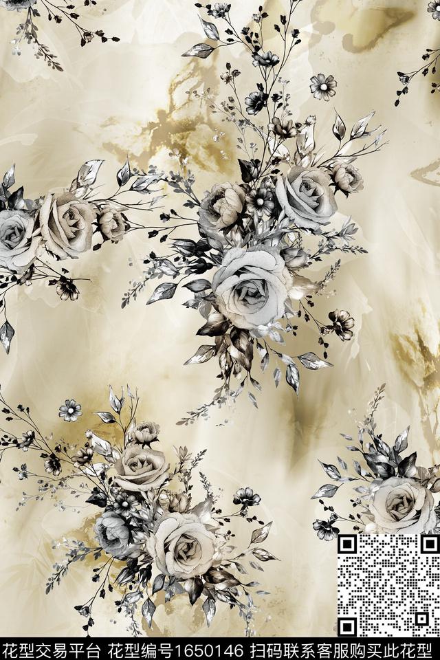 水彩花卉花卉棉麻数码印花花型下载（图片编号: 1650146） - 瓦栏（Walan）