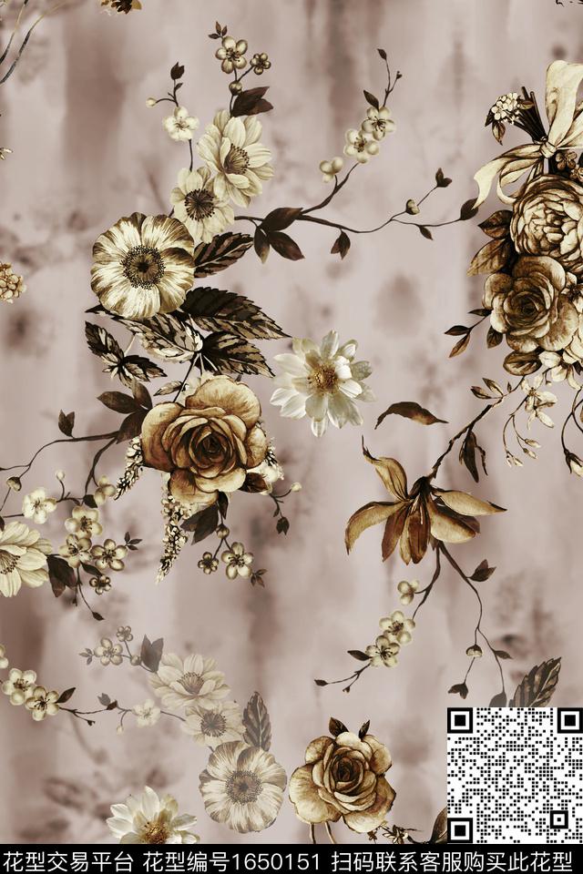水彩花卉花卉棉麻数码印花花型下载（图片编号: 1650151） - 瓦栏（Walan）