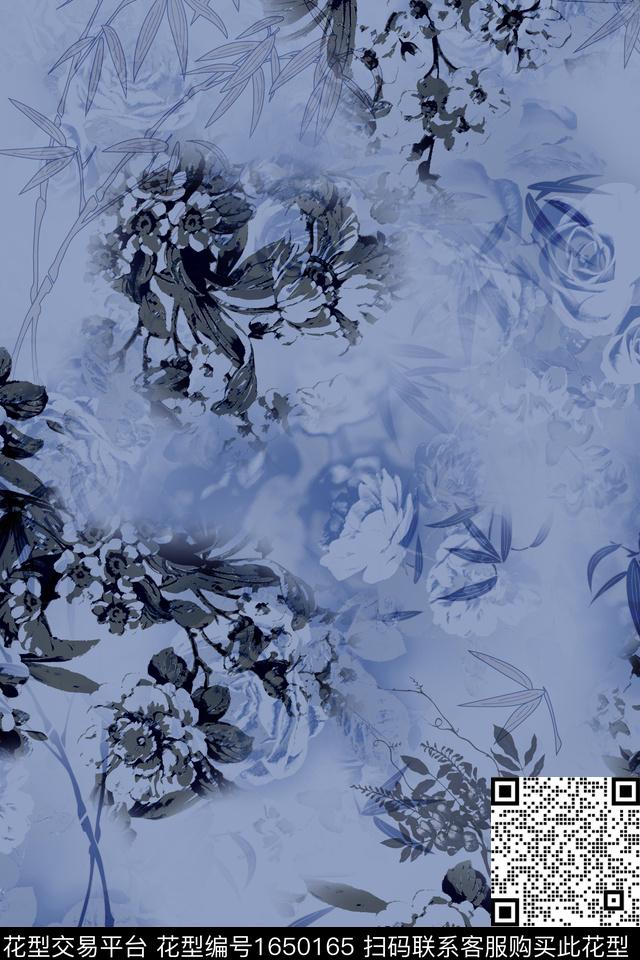 花卉棉麻竹子数码印花花型下载（图片编号: 1650165） - 瓦栏（Walan）