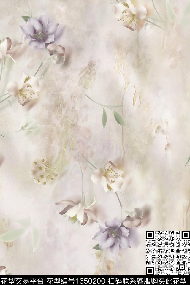 花卉水彩模糊花卉数码印花花型下载（图片编号: 1650200） - 瓦栏（Walan）