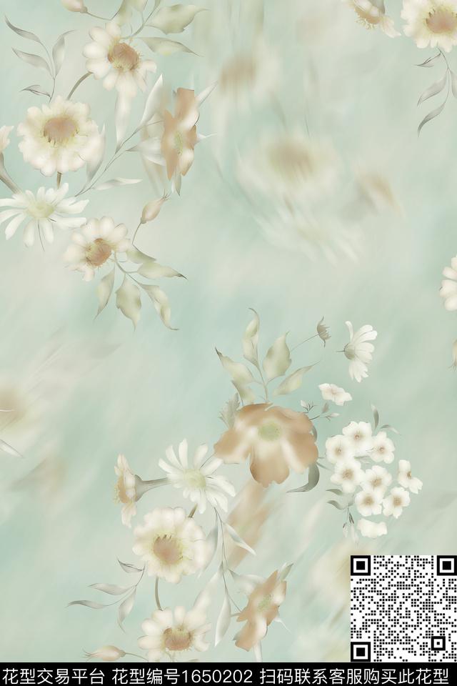 花卉水彩模糊花卉数码印花花型下载（图片编号: 1650202） - 瓦栏（Walan）