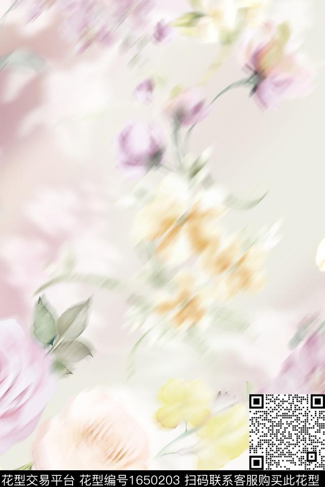 花卉水彩模糊花卉数码印花花型下载（图片编号: 1650203） - 瓦栏（Walan）
