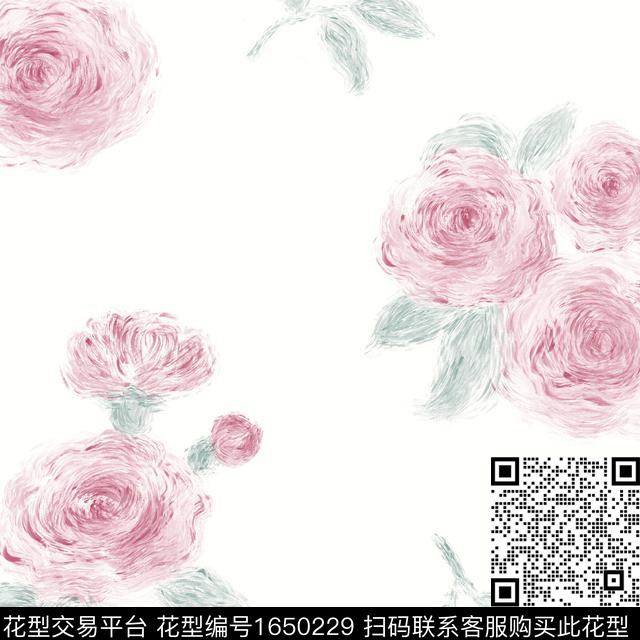 年轻女装手绘大花花卉数码印花花型下载（图片编号: 1650229） - 瓦栏（Walan）
