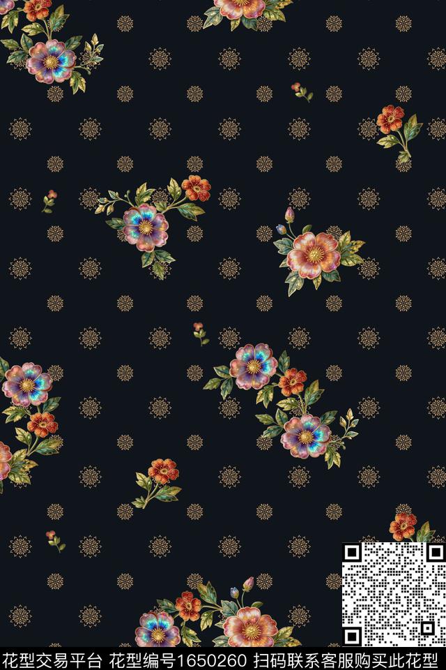 花卉复古花纹数码印花花型下载（图片编号: 1650260） - 瓦栏（Walan）