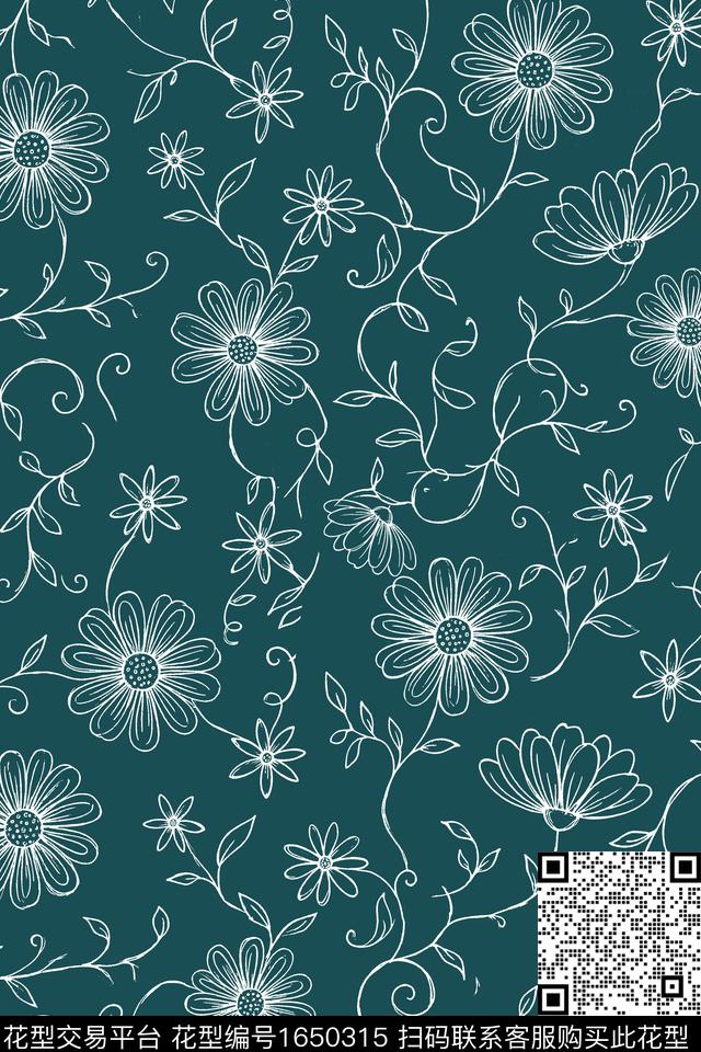 花卉线条花卉数码印花花型下载（图片编号: 1650315） - 瓦栏（Walan）
