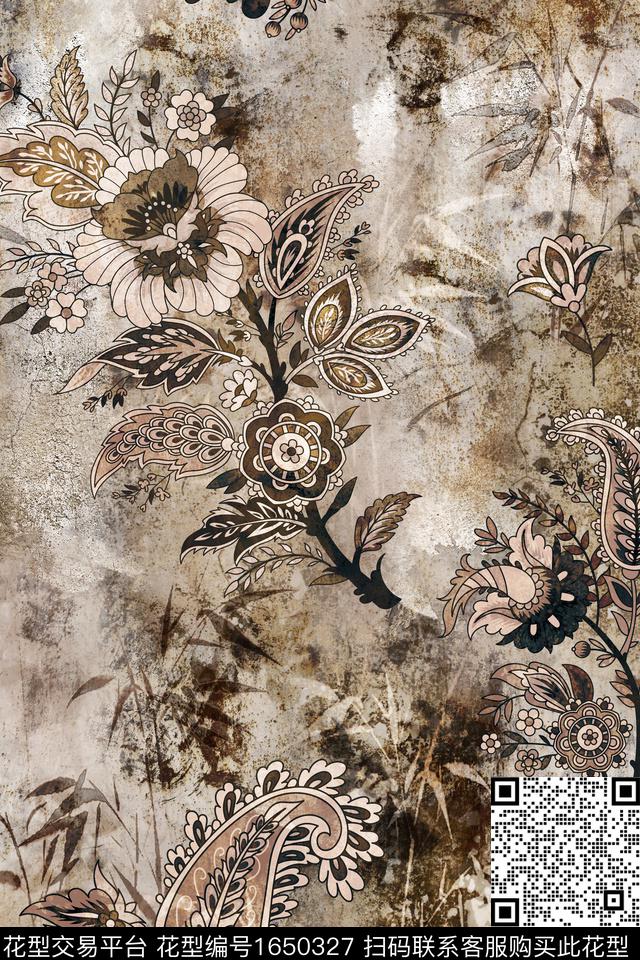 花卉棉麻复古数码印花花型下载（图片编号: 1650327） - 瓦栏（Walan）