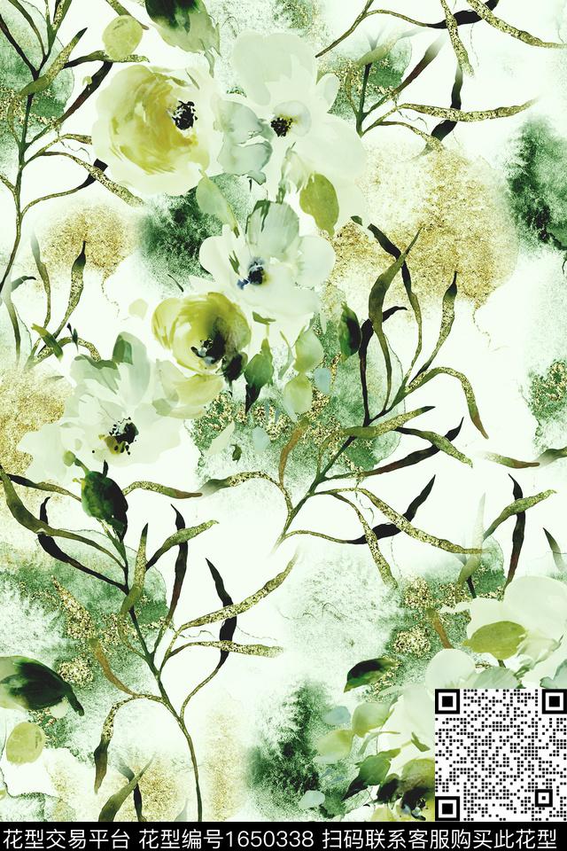 年轻女装花卉抽象数码印花花型下载（图片编号: 1650338） - 瓦栏（Walan）