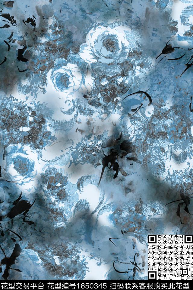 花卉棉麻抽象数码印花花型下载（图片编号: 1650345） - 瓦栏（Walan）