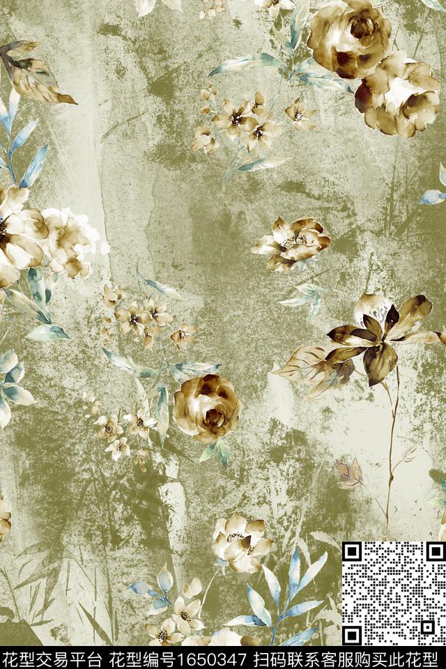 水彩花卉花卉棉麻数码印花花型下载（图片编号: 1650347） - 瓦栏（Walan）