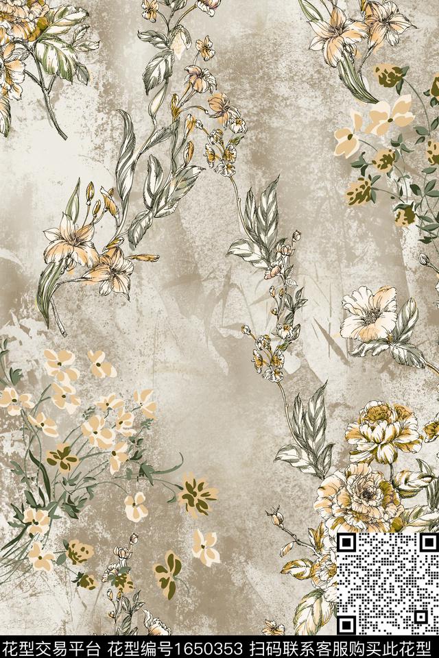 花卉棉麻数码印花花型下载（图片编号: 1650353） - 瓦栏（Walan）