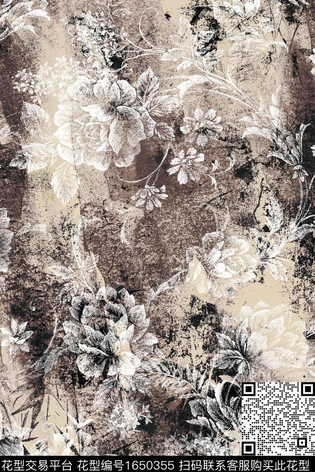 肌理棉麻复古数码印花花型下载（图片编号: 1650355） - 瓦栏（Walan）