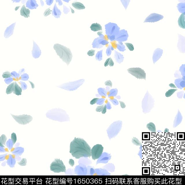 小清新笔触水彩花卉数码印花花型下载（图片编号: 1650365） - 瓦栏（Walan）