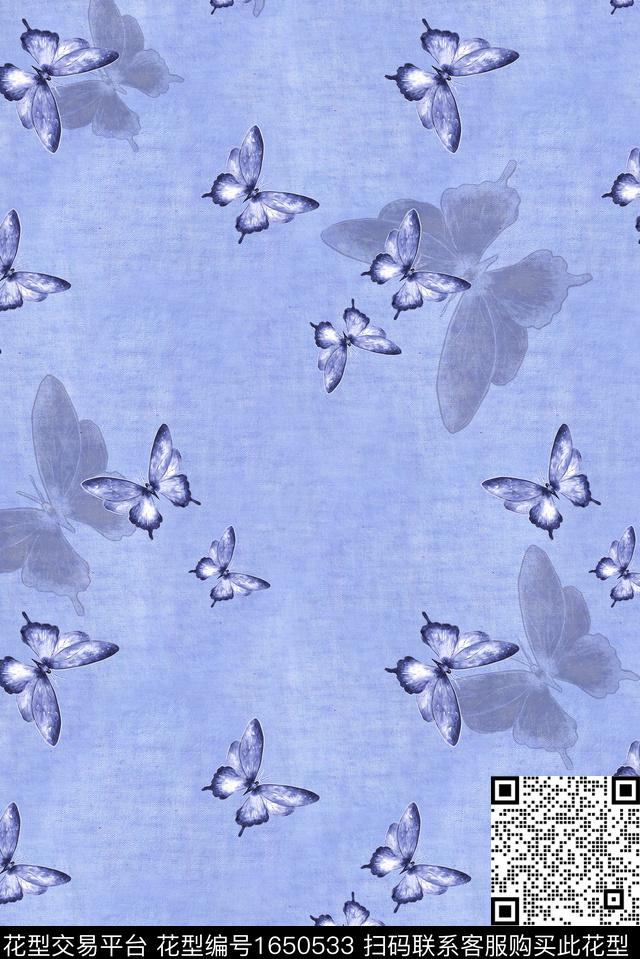 年轻女装小碎花蝴蝶数码印花花型下载（图片编号: 1650533） - 瓦栏（Walan）