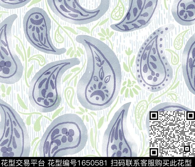 小清新佩斯利手绘花卉数码印花花型下载（图片编号: 1650581） - 瓦栏（Walan）