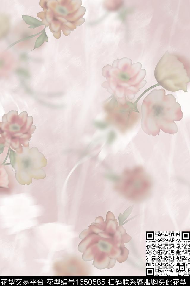花卉水彩模糊花卉数码印花花型下载（图片编号: 1650585） - 瓦栏（Walan）