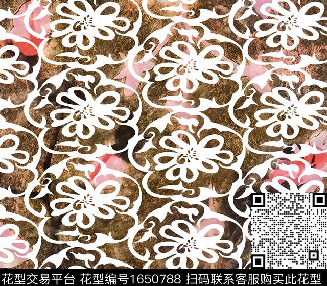 抽象民族花卉剪影数码印花花型下载（图片编号: 1650788） - 瓦栏（Walan）