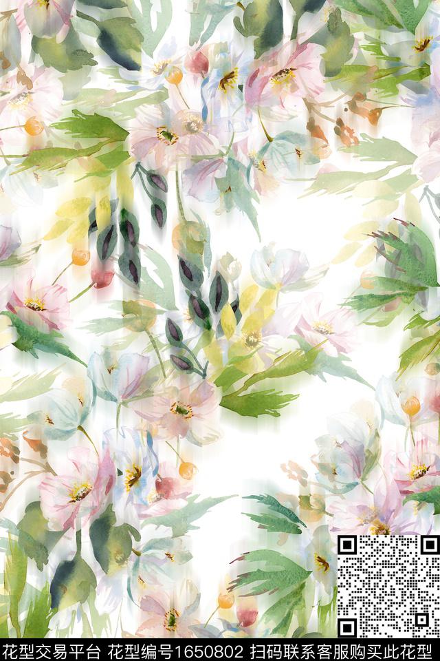年轻女装小清新花卉数码印花花型下载（图片编号: 1650802） - 瓦栏（Walan）