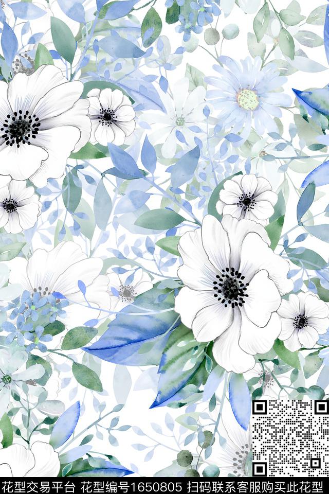 年轻女装小清新花卉数码印花花型下载（图片编号: 1650805） - 瓦栏（Walan）