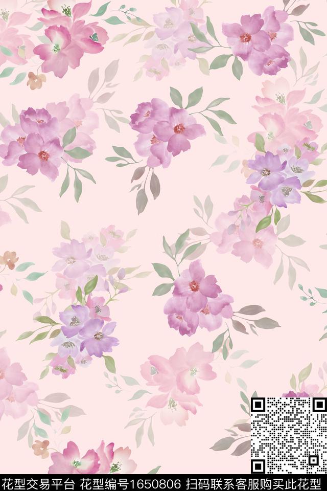 年轻女装小清新花卉数码印花花型下载（图片编号: 1650806） - 瓦栏（Walan）