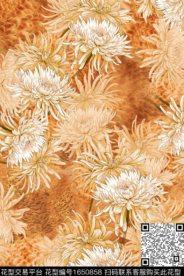 年轻女装中国风满版散花数码印花花型下载（图片编号: 1650858） - 瓦栏（Walan）