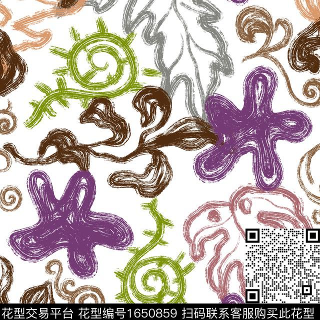 线条画花卉笔触数码印花花型下载（图片编号: 1650859） - 瓦栏（Walan）