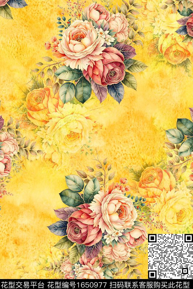年轻女装满版散花朦胧花卉数码印花花型下载（图片编号: 1650977） - 瓦栏（Walan）