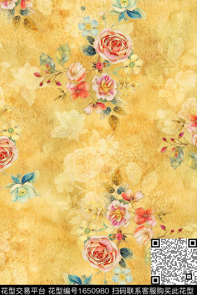 年轻女装满版散花朦胧花卉数码印花花型下载（图片编号: 1650980） - 瓦栏（Walan）