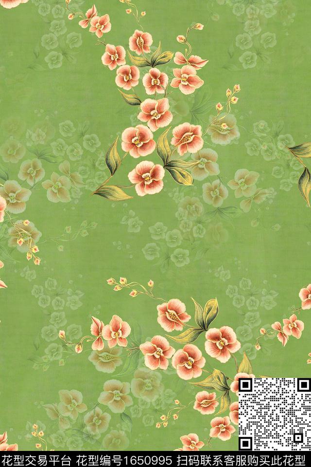 年轻女装满版散花朦胧花卉数码印花花型下载（图片编号: 1650995） - 瓦栏（Walan）