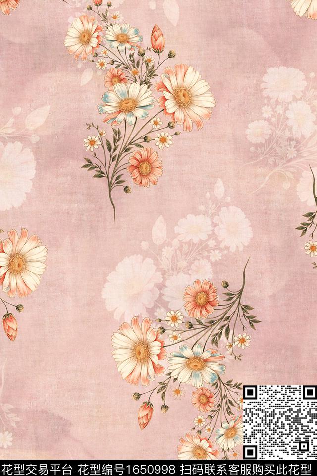 年轻女装满版散花朦胧花卉数码印花花型下载（图片编号: 1650998） - 瓦栏（Walan）