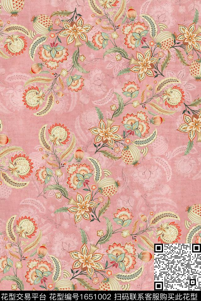 年轻女装满版散花朦胧花卉数码印花花型下载（图片编号: 1651002） - 瓦栏（Walan）