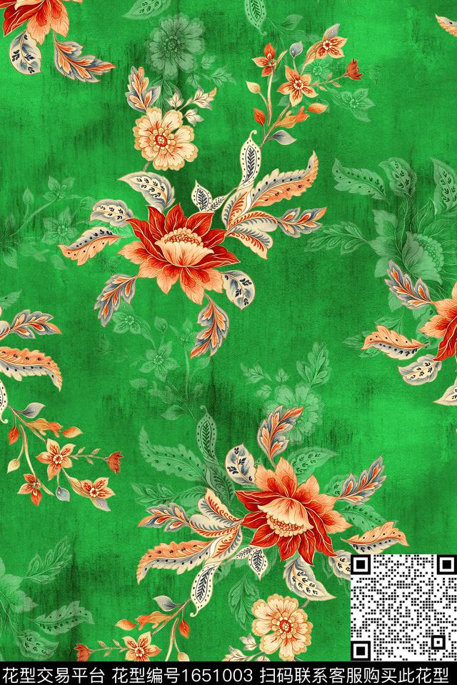 年轻女装满版散花朦胧花卉数码印花花型下载（图片编号: 1651003） - 瓦栏（Walan）