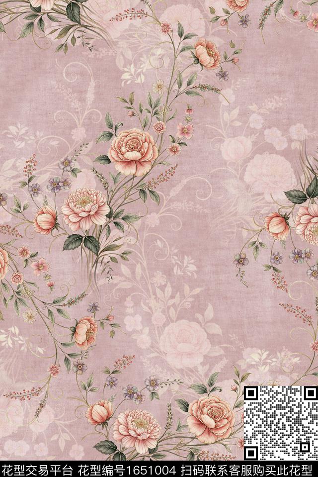 年轻女装满版散花朦胧花卉数码印花花型下载（图片编号: 1651004） - 瓦栏（Walan）